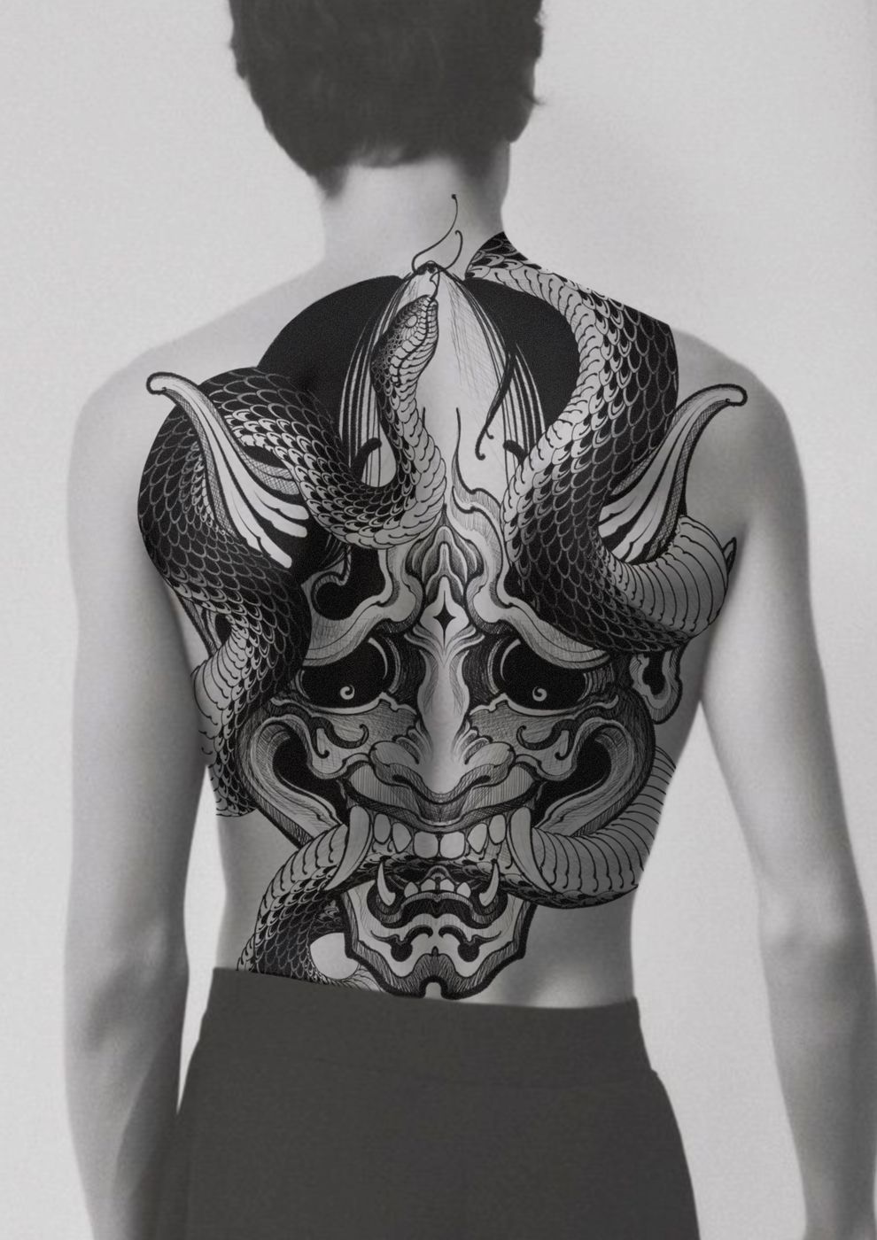 Wolny projekt tatuażu: Hannya i karpie — całe plecy, Tattoo Euforia Bielsko-Biała